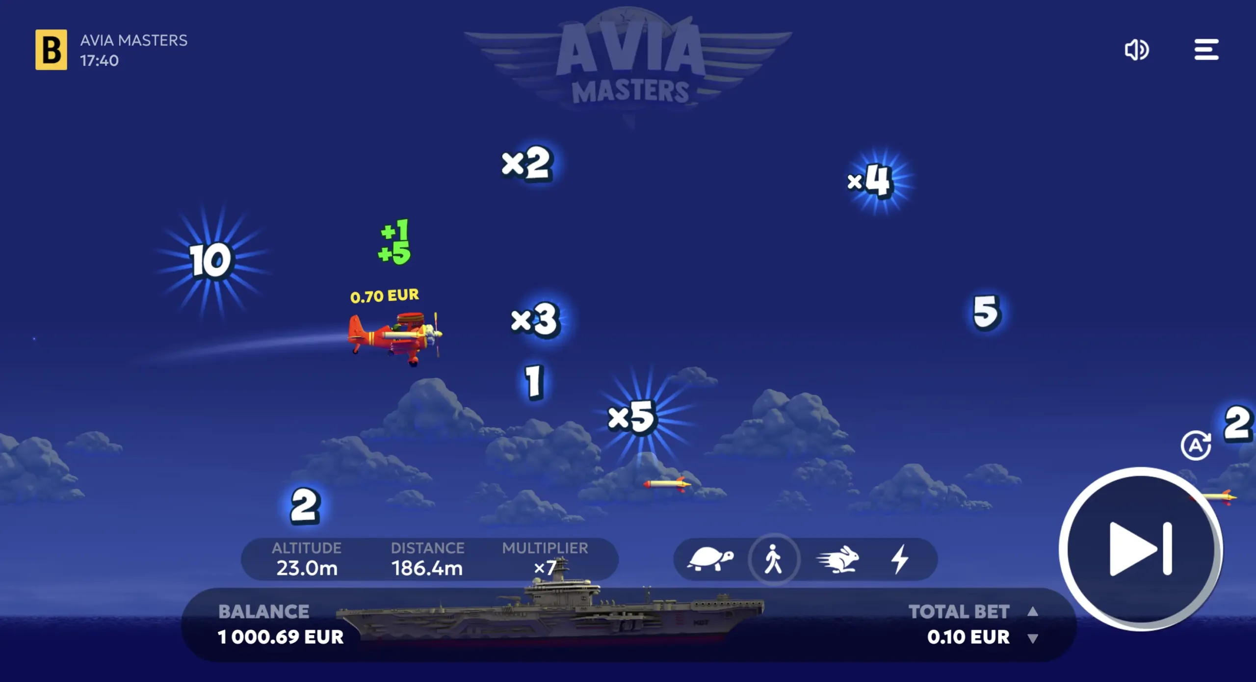 Игровой процесс Aviamasters с множителями и ракетами